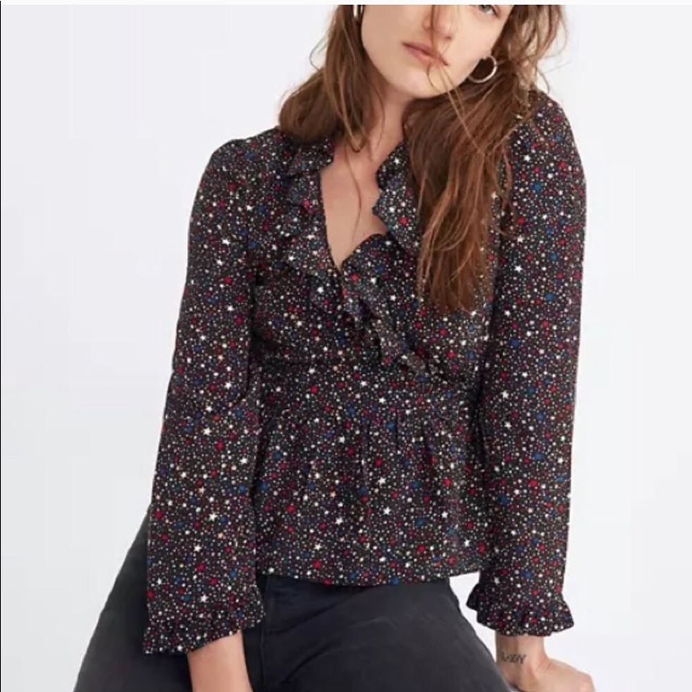 Madewell Studio Ruffle-Hem Top in Starry Night